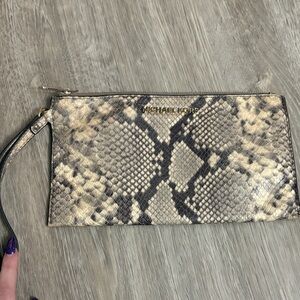 Michael Kors Beige and Black Snake Print Clutch
